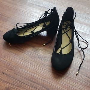 Black lace up wrap around heels